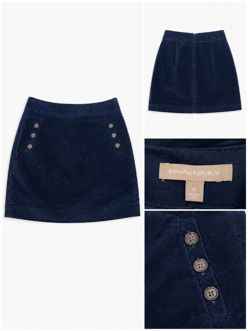 Banana Republic Navy Corduroy Mini Skirt with Button Detail